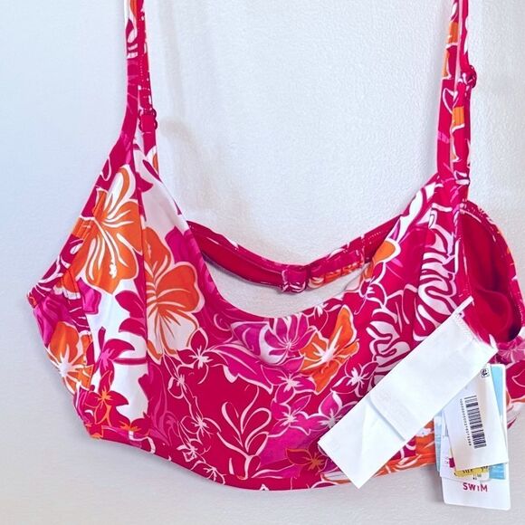 Roxy Juniors Sea Spray Bralette Bikini Top - Hilo Hibiscus Printed Swimsuit Red - Picture 9 of 12